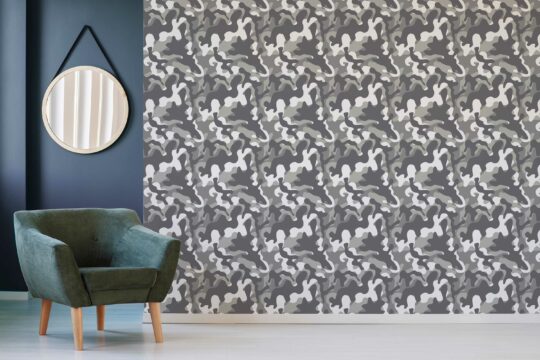 camouflage gray traditional wallpaper