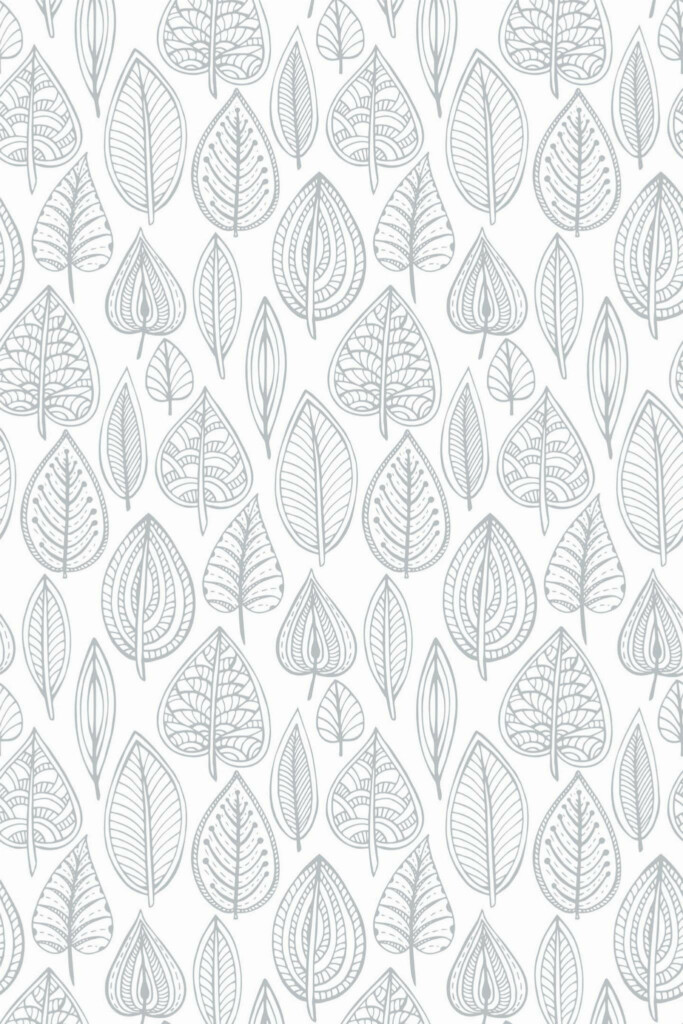 Pattern repeat of Gray Scandi leaf removable wallpaper design