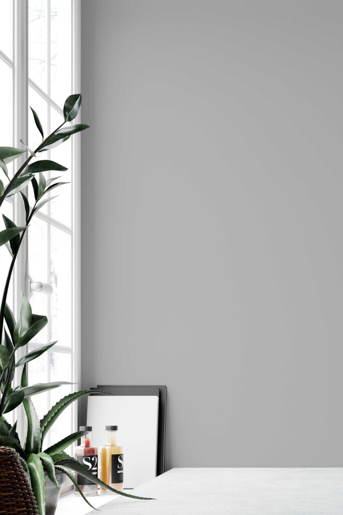 Self-adhesive wallpaper by Fancy Walls in solid gray with minimalist matte finish for modern home décor