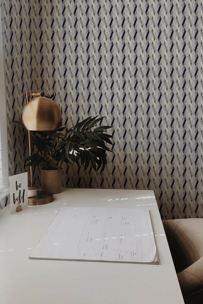 Rustic style home office decorated with Gray zig zag peel and stick wallpaper
