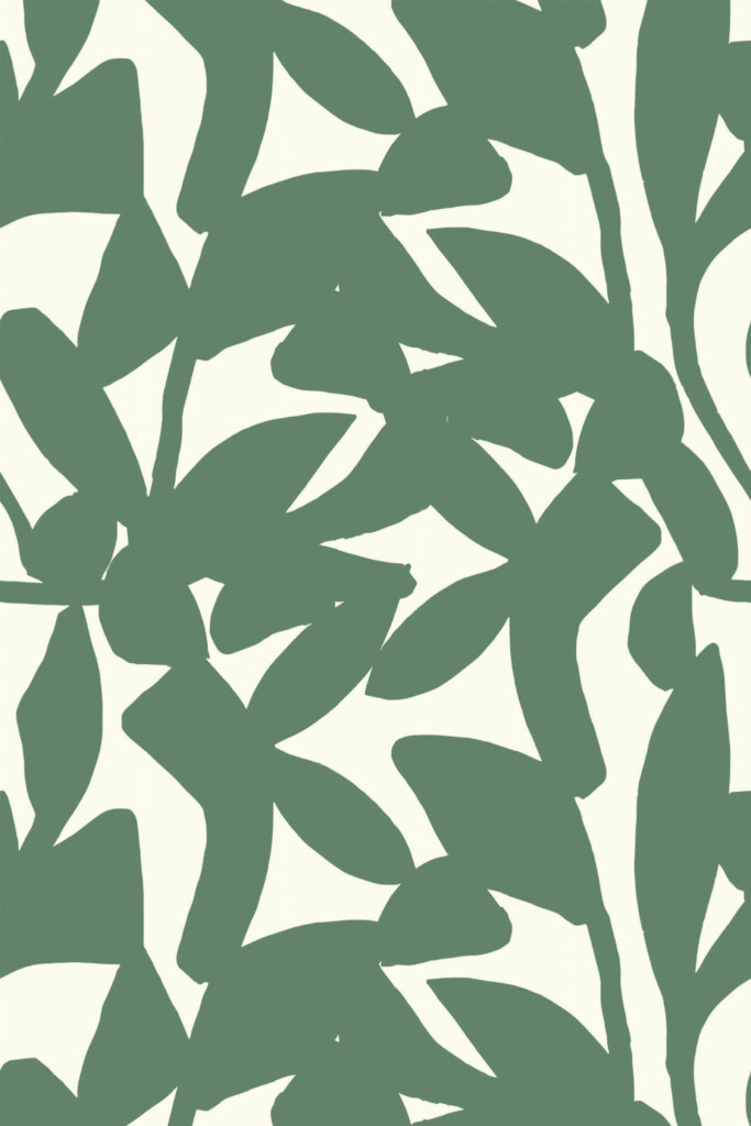 Pattern repeat of Green Abstract Leaves removable wallpaper design