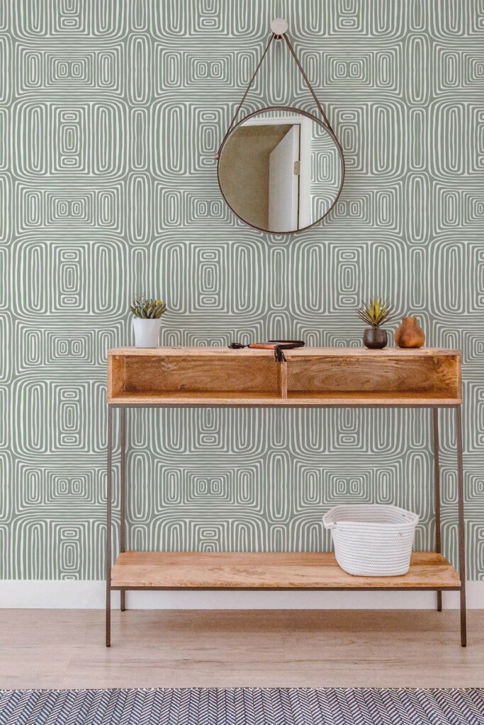 Contemporary style entryway decorated with Green abstract line peel and stick wallpaper