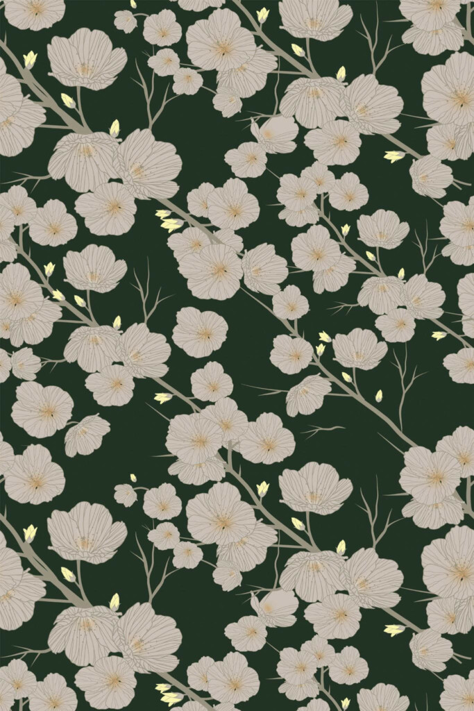 Pattern repeat of Green aesthetic floral removable wallpaper design