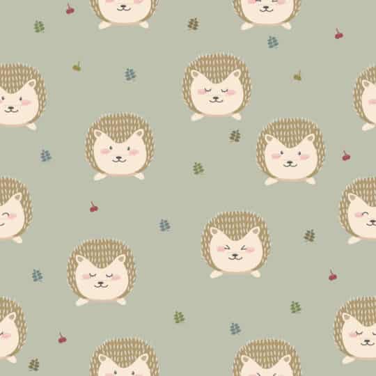 green and cream color hedgehog unpasted wallpaper
