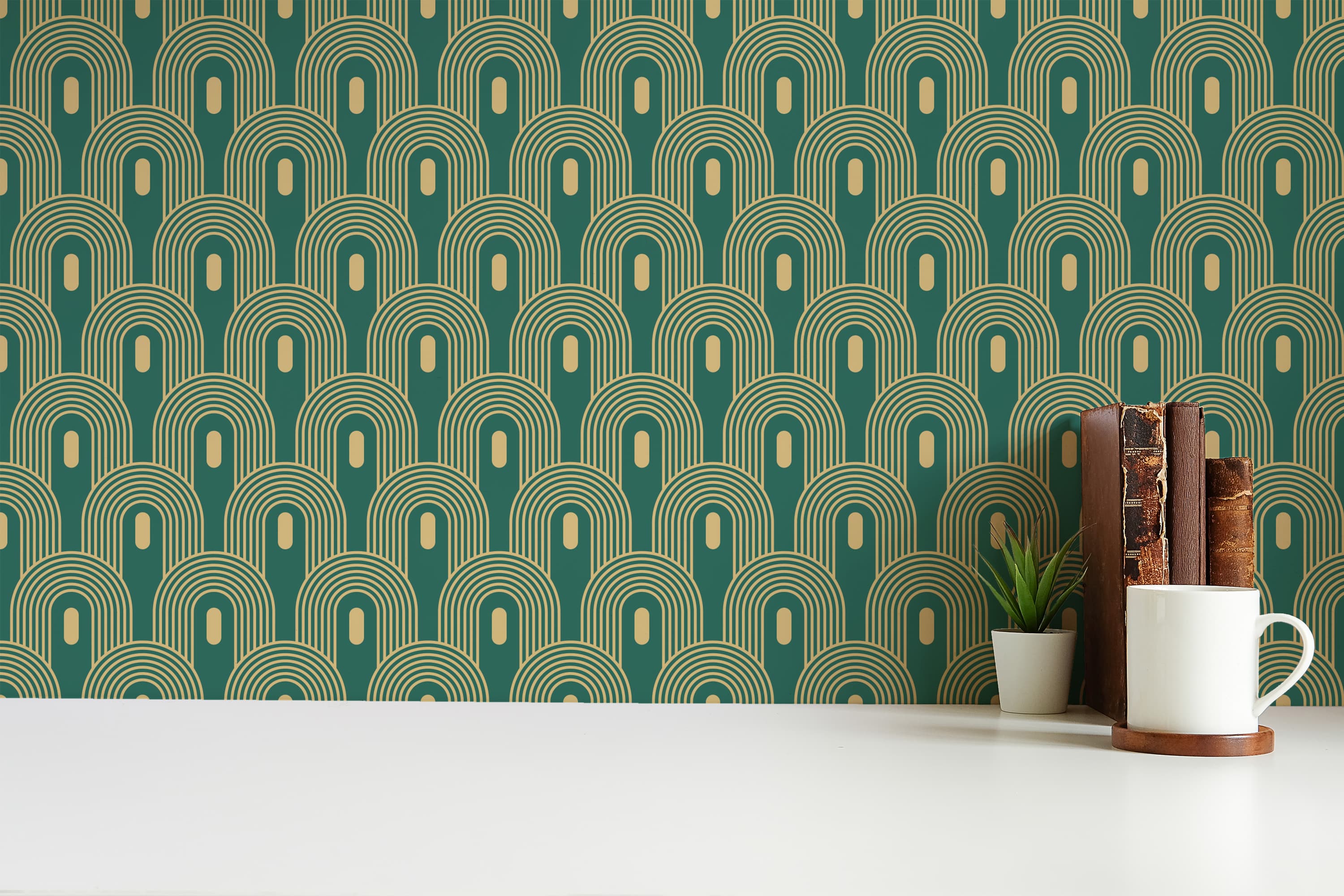 Green Art Deco wallpaper - Peel and Stick or Traditional