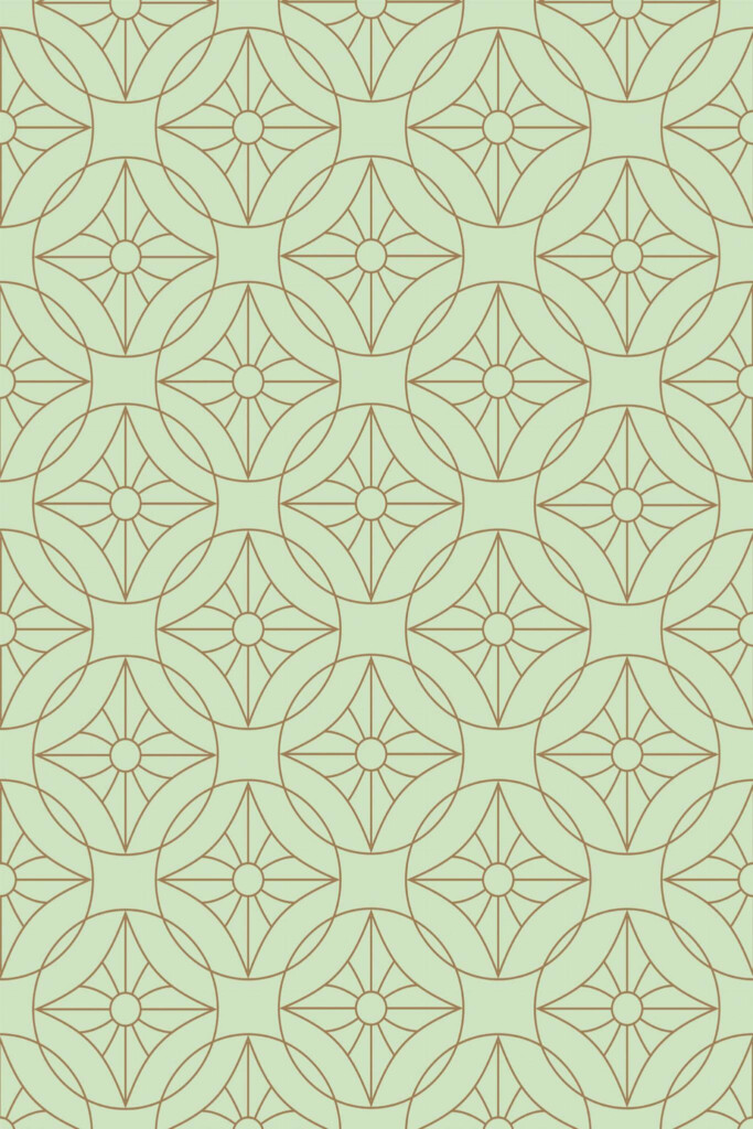 Pattern repeat of Green Art Deco geometric removable wallpaper design