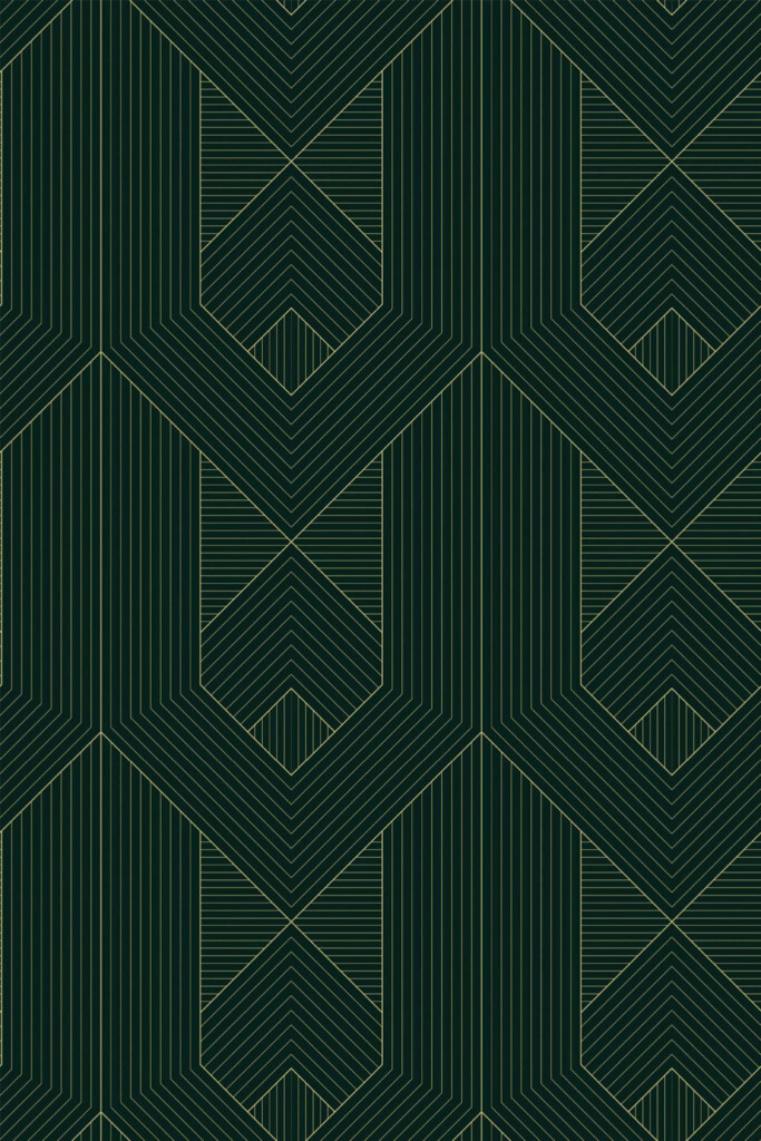 Pattern repeat of Green Art Deco geometric removable wallpaper design