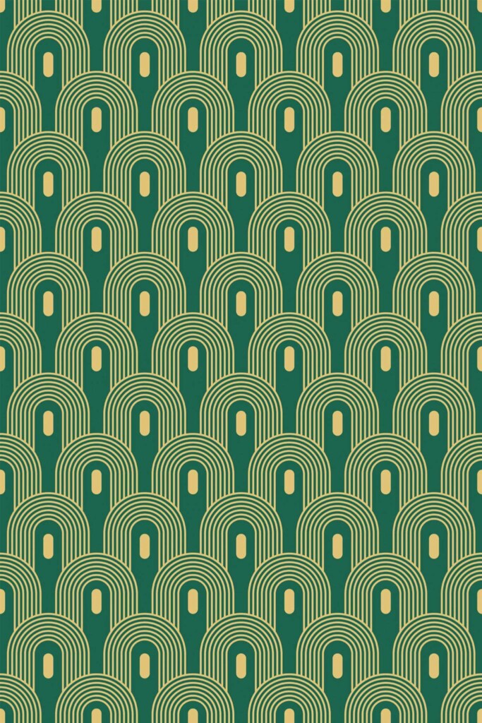 Pattern repeat of Green Art Deco removable wallpaper design
