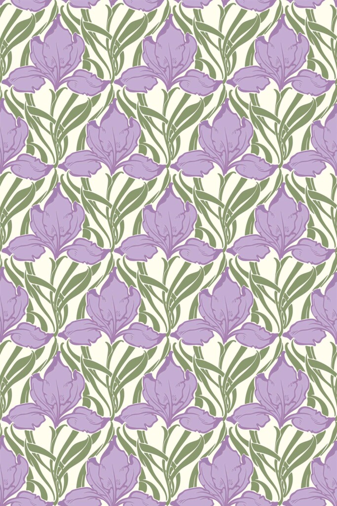 Fancy Walls wallpaper for walls in lilac and green art deco floral theme