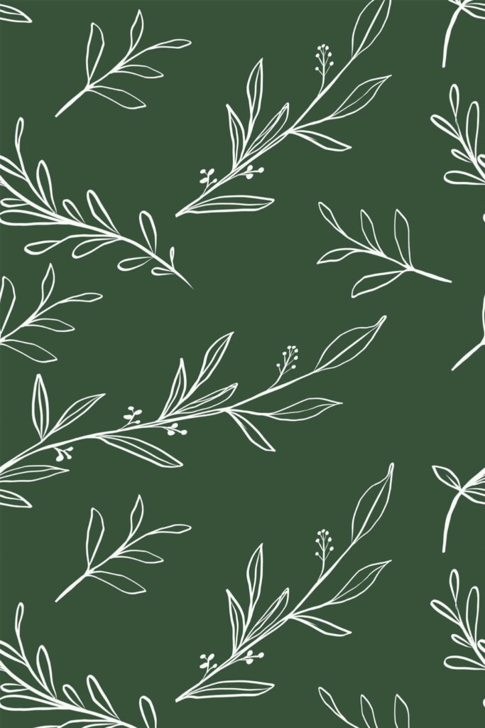 Pattern repeat of Green boho leaf removable wallpaper design