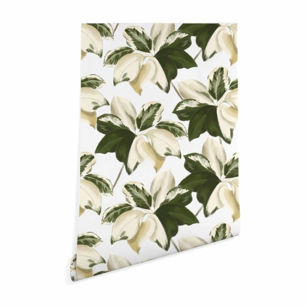 Bold green and cream color leaf sticky wallpaper