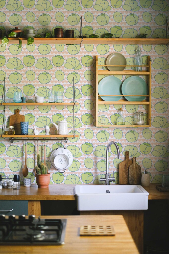 Fancy Walls Green Fun wallpaper for Accent wall walls in Cute Kawaii style traditional wallpaper.