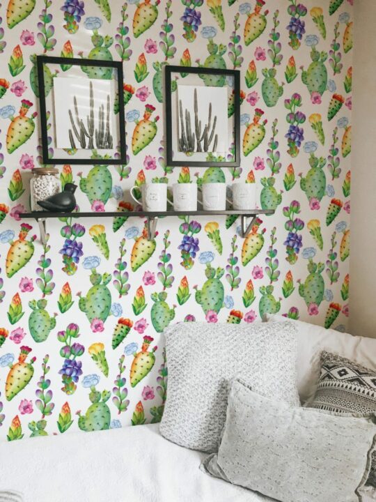 Watercolor cactus peel and stick wallpaper