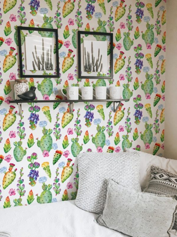 Watercolor cactus peel and stick wallpaper