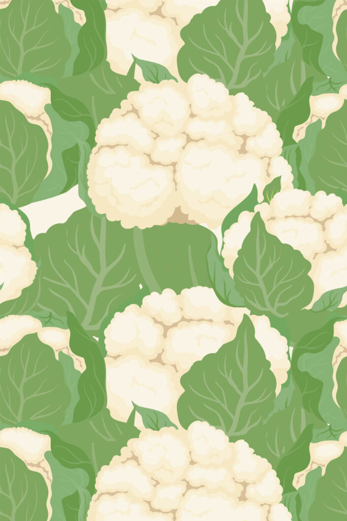 Pattern repeat of Green Cauliflower removable wallpaper design
