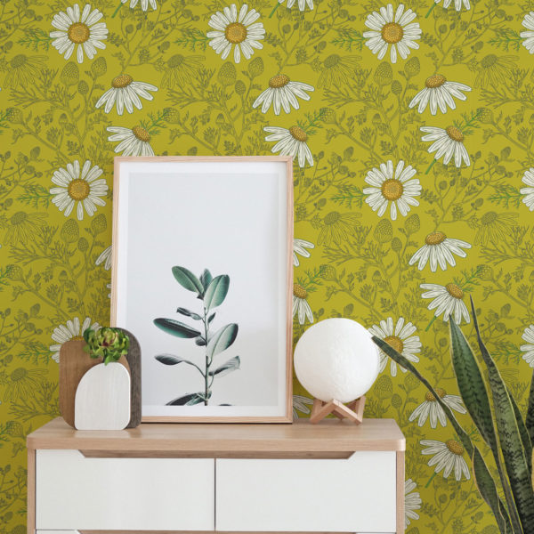 green chamomile peel and stick removable wallpaper