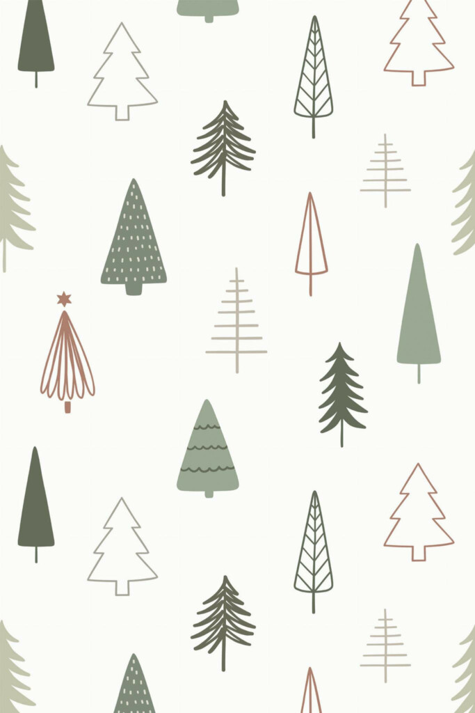 Pattern repeat of Green Christmas tree removable wallpaper design