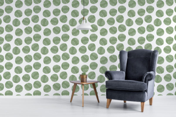 Scandinavian green circle pattern peel stick wallpaper