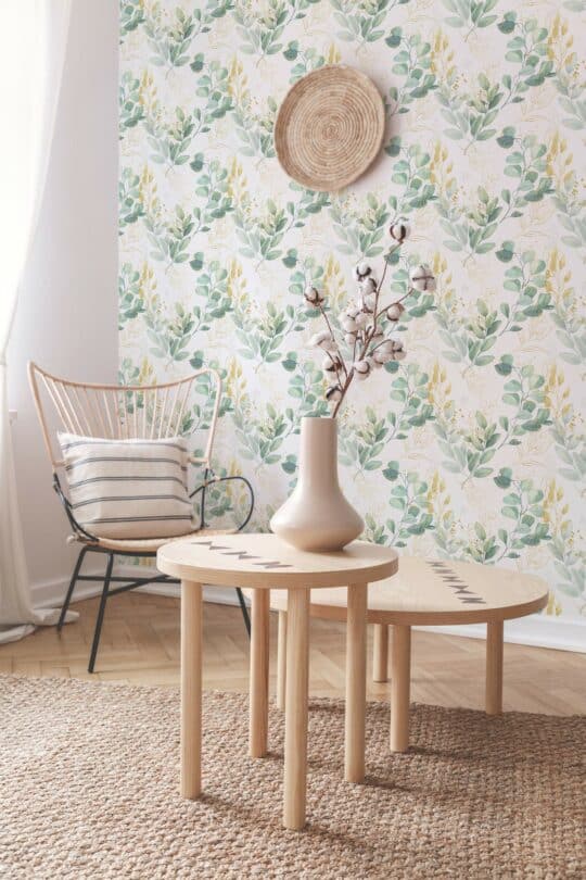 Green and white eucalyptus leaf temporary wallpaper