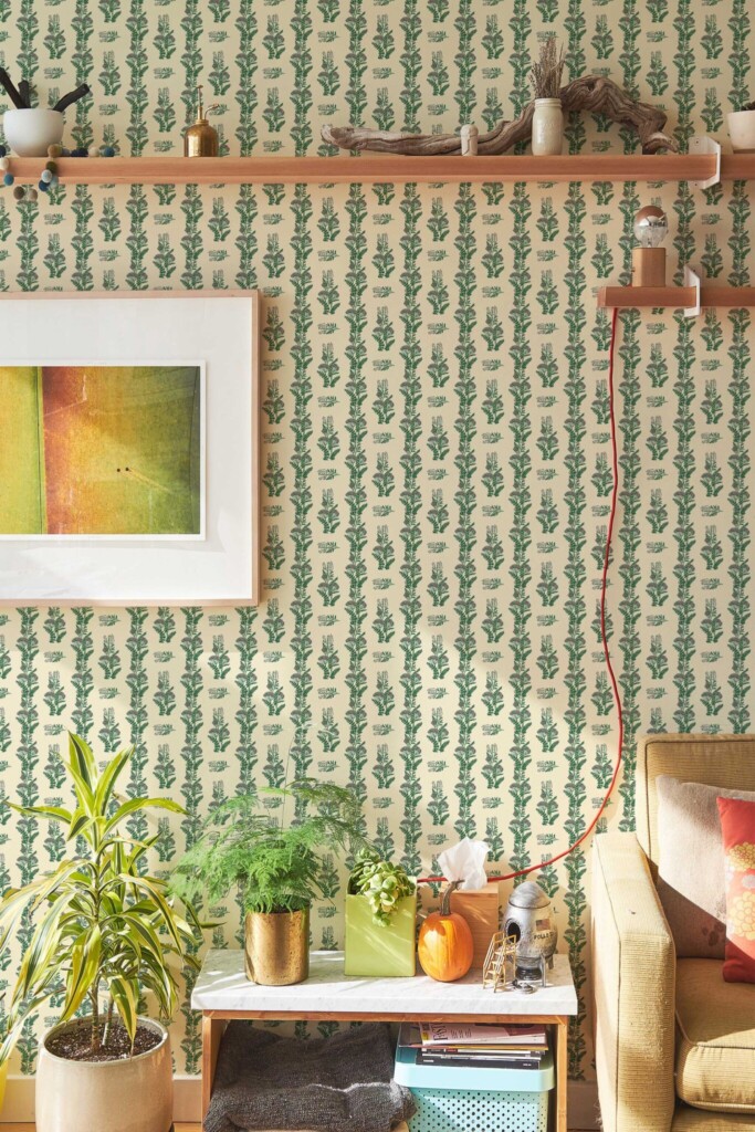 Fancy Walls removable wallpaper featuring green floral pattern for kitchen walls