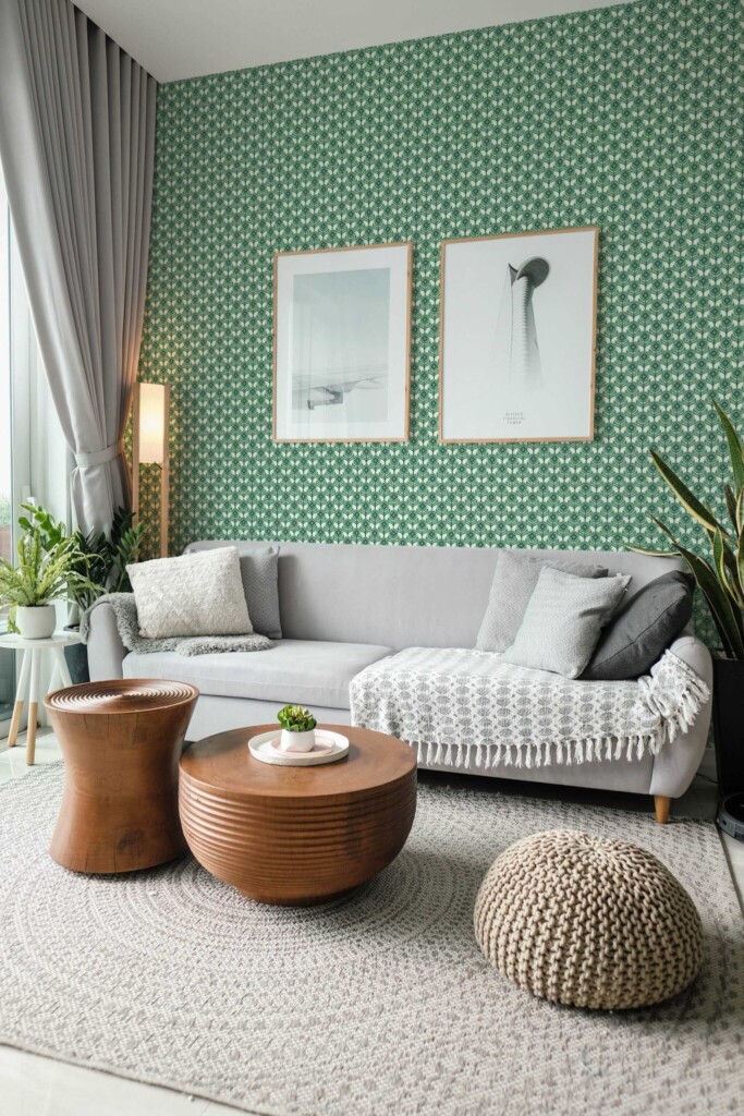 Fancy Walls removable wallpaper with green and beige retro flowers