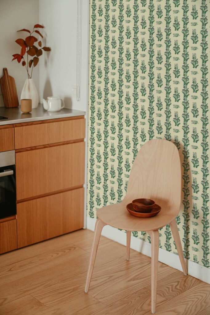 Fancy Walls peel and stick wallpaper in green floral pattern for kitchen walls