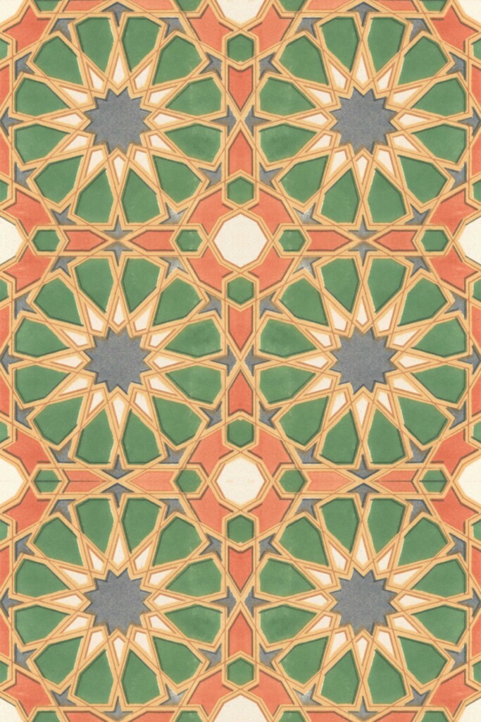 Fancy Walls Green Geometric wallpaper for Restaurant walls in Art deco style unpasted wallpaper.