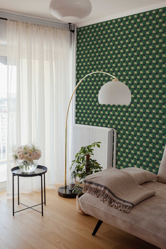 Fancy Walls self-adhesive wallpaper with green geometric illusion