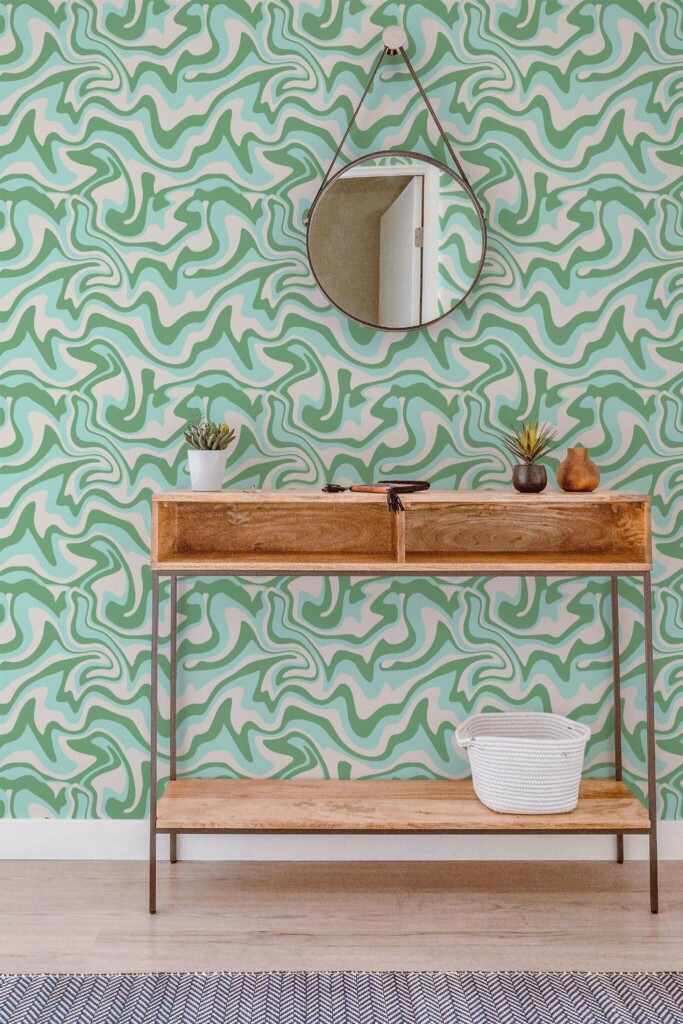 Contemporary style entryway decorated with Green groovy peel and stick wallpaper