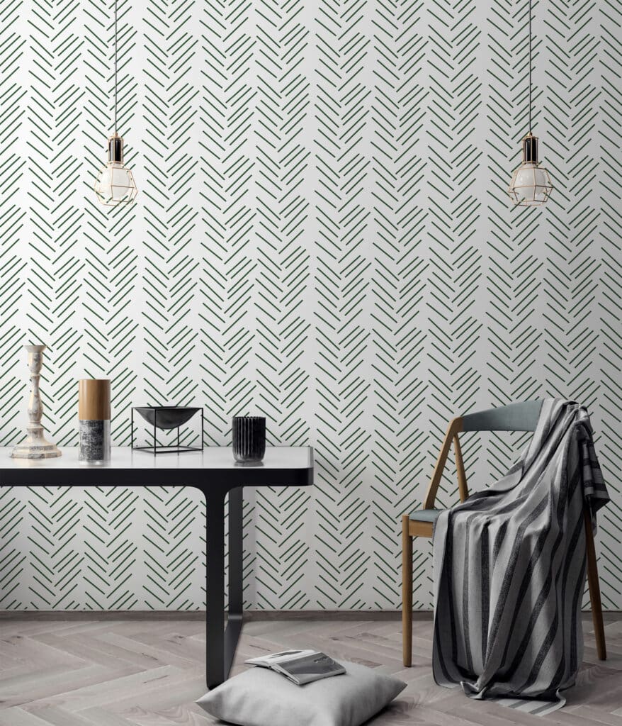 Green herringbone Wallpaper - Peel and Stick or Non-Pasted