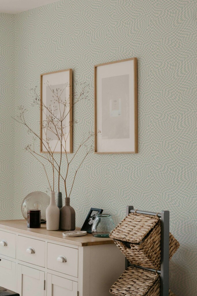 Scandinavian style bedroom decorated with Green illusion peel and stick wallpaper