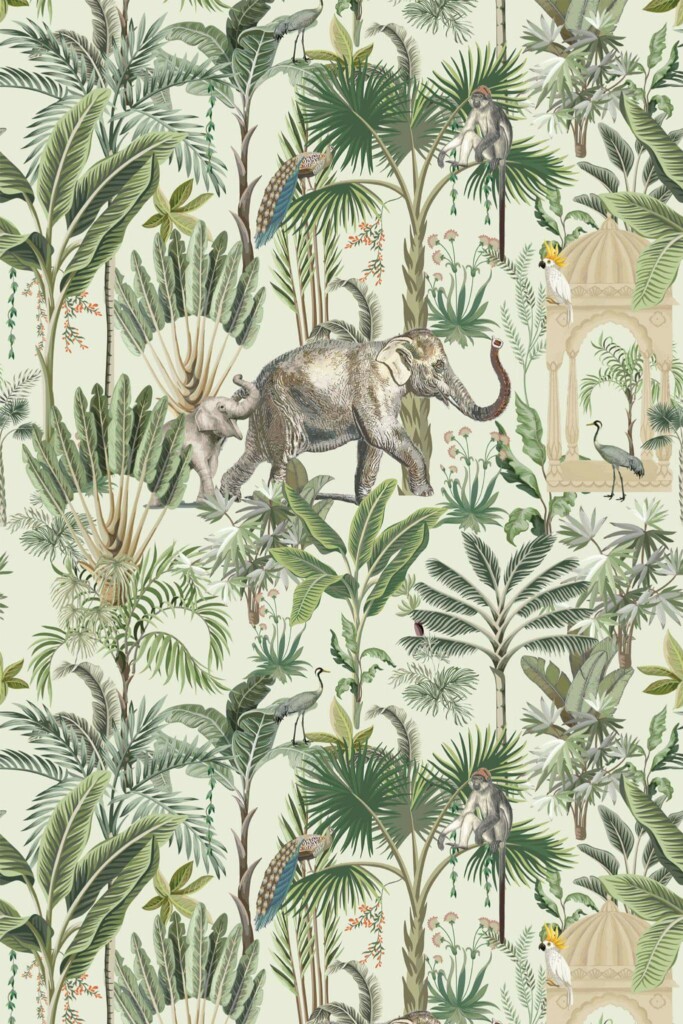 Pattern repeat of Green Jaipur Gardens removable wallpaper design