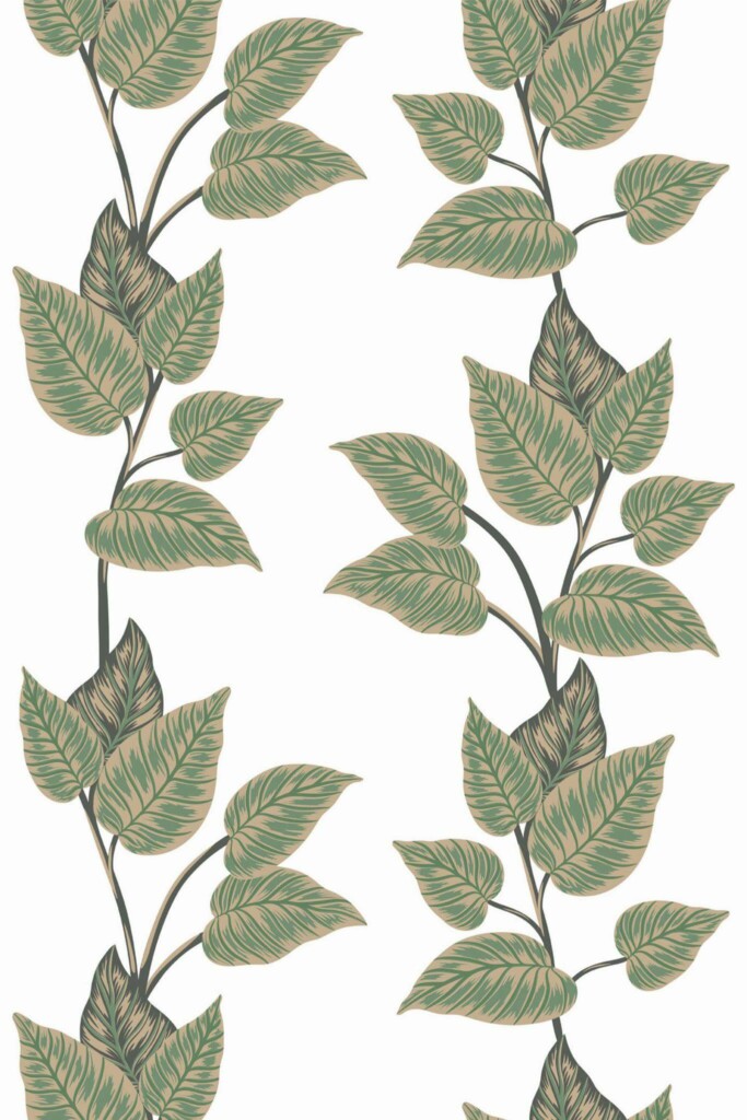 Pattern repeat of Green leaf removable wallpaper design