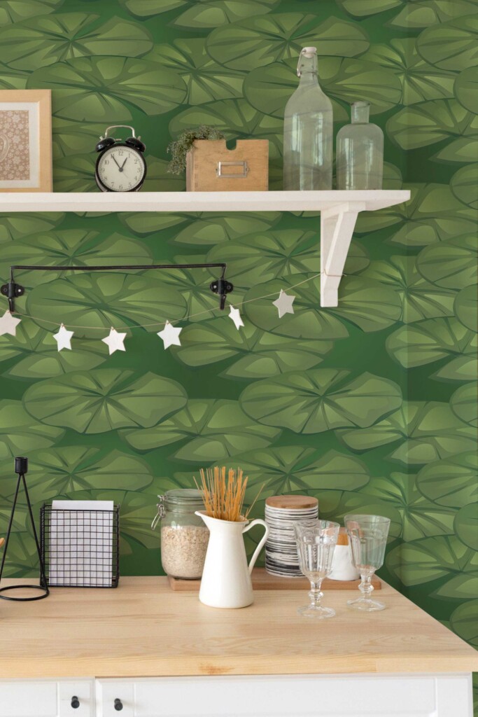 Fancy Walls traditional wallpaper in green leaf design for kitchen walls