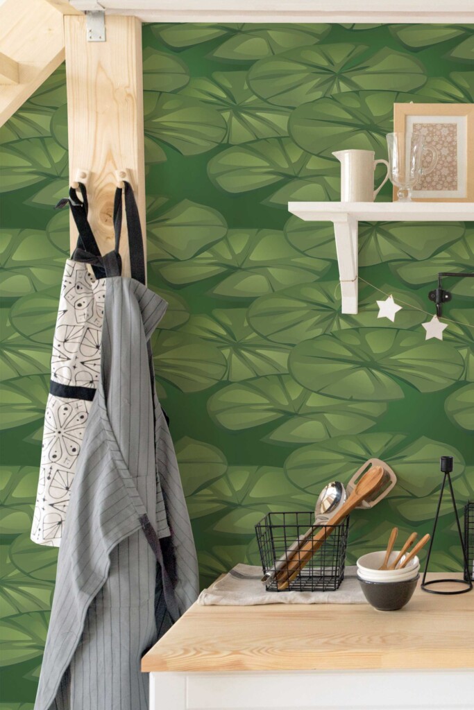 Fancy Walls removable wallpaper featuring seamless green leaf pattern for kitchen walls
