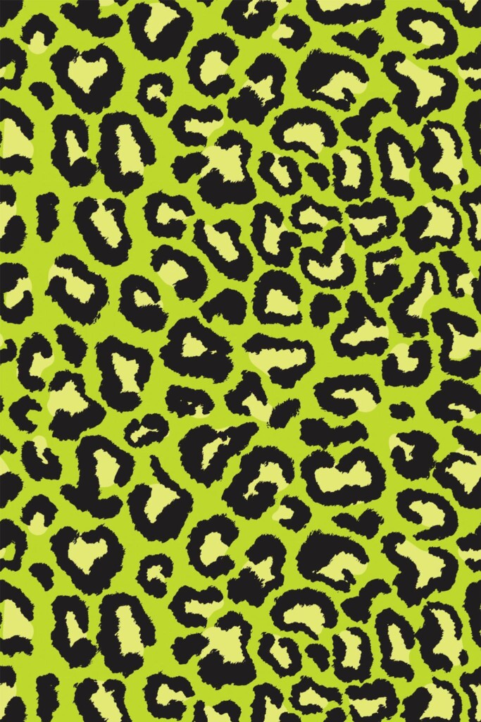 Pattern repeat of Green leopard pattern removable wallpaper design