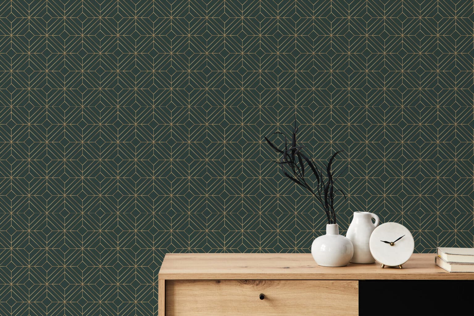 Emerald green geometric wallpaper - Peel and Stick or Traditional