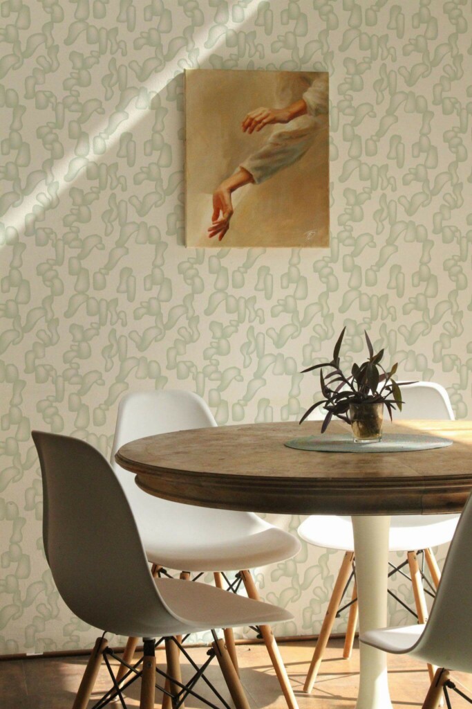 Scandinavian farmhouse style dining room decorated with Green modern shapes peel and stick wallpaper