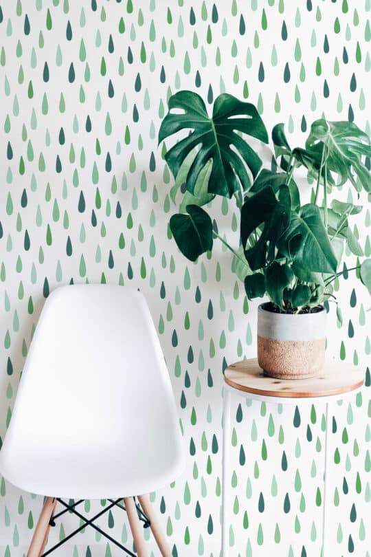 Minimalist green drops peel stick wallpaper