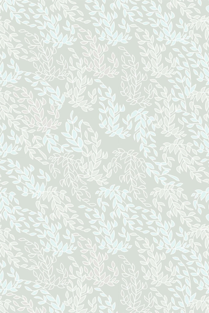 Pattern repeat of Green neutral leaf removable wallpaper design