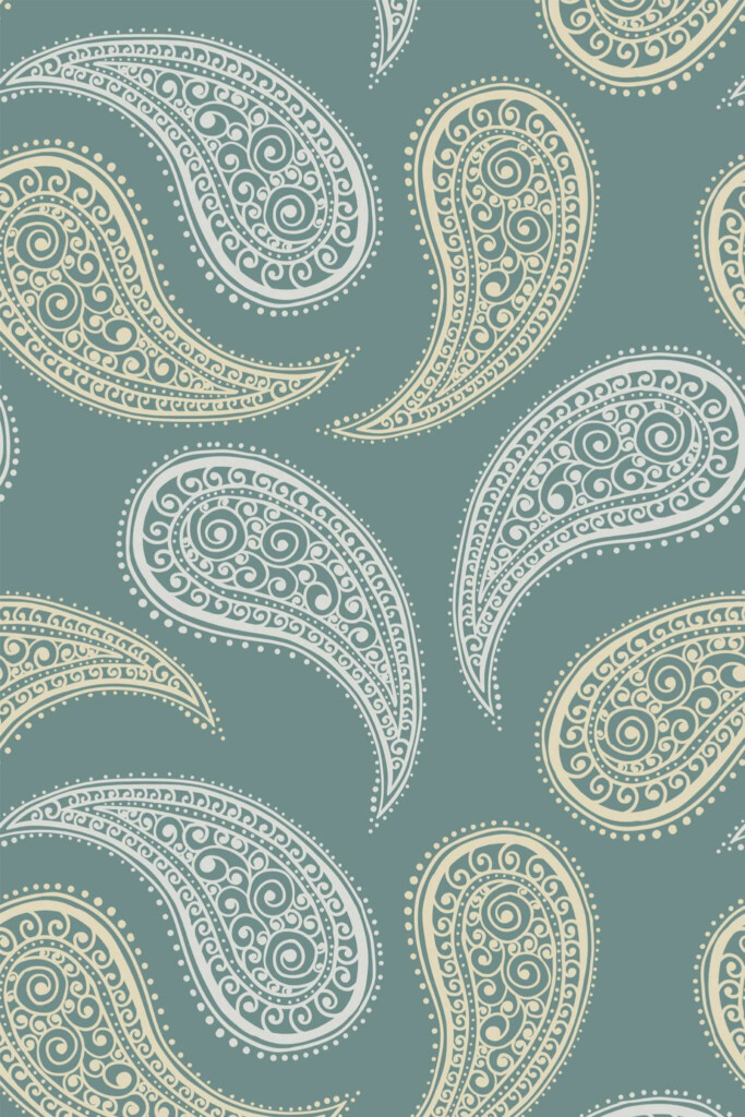 Pattern repeat of Green paisley removable wallpaper design