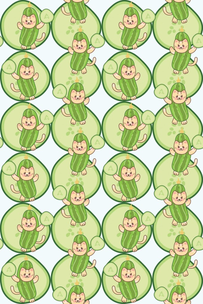 Fancy Walls Green Fun wallpaper for Cafe walls in Cute Kawaii style traditional wallpaper.