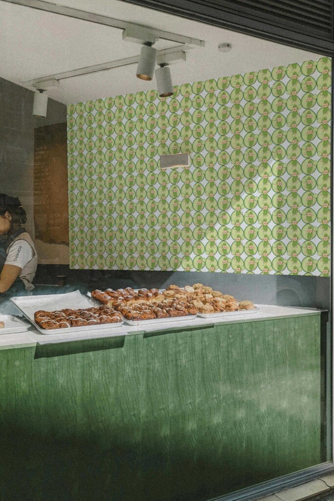 Fancy Walls Green Fun wallpaper for Cafe walls in Cute Kawaii style traditional wallpaper.