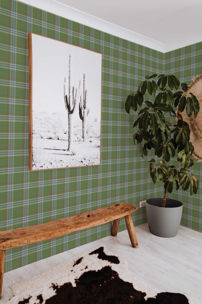 Fancy Walls Green Plaid self-adhesive wallpaper