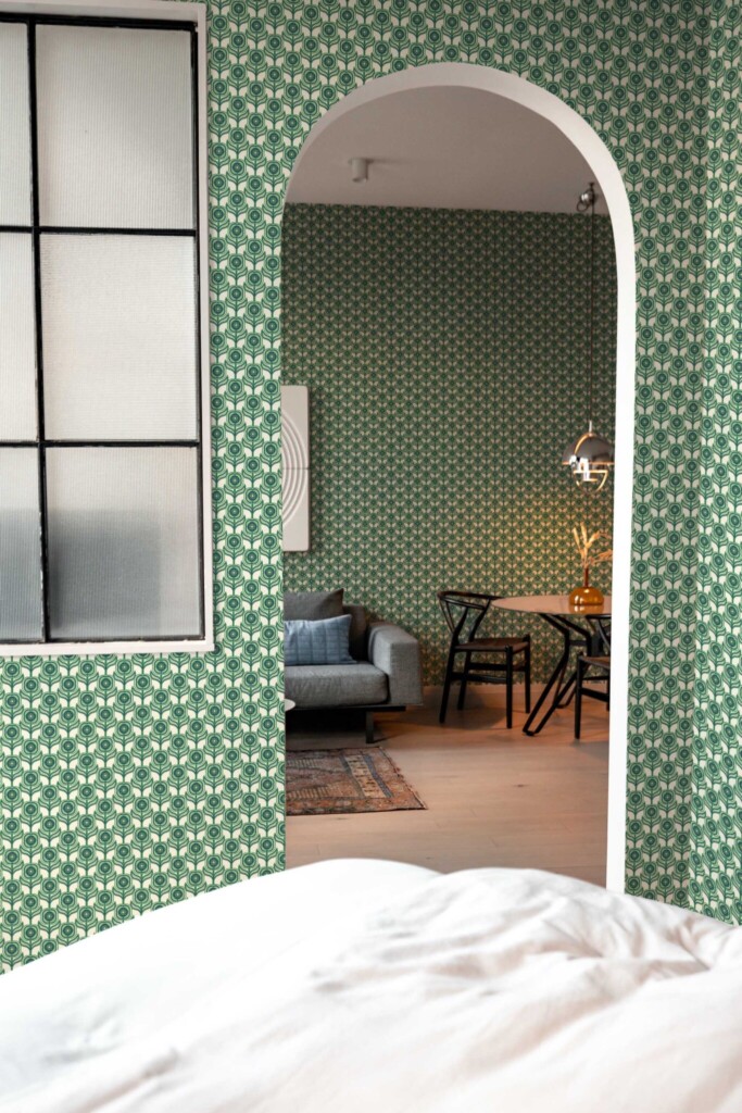 Self-adhesive wallpaper in green floral retro design by Fancy Walls