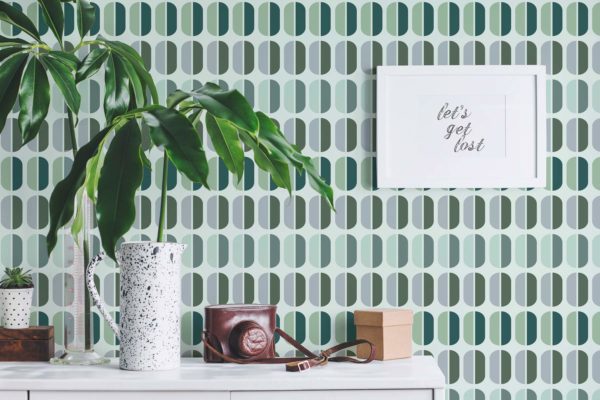 Green pastel retro peel stick wallpaper