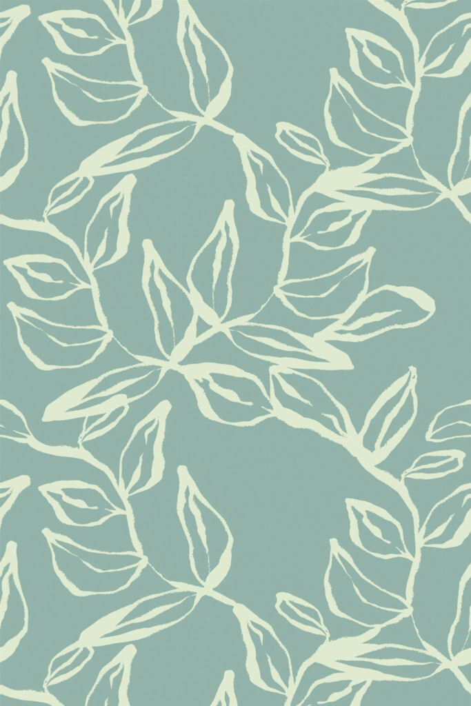 Pattern repeat of Green Sage Leaves removable wallpaper design