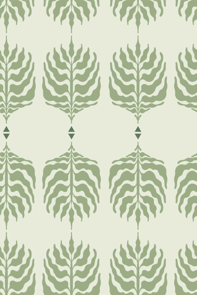Pattern repeat of Green Scandinavian leaf removable wallpaper design