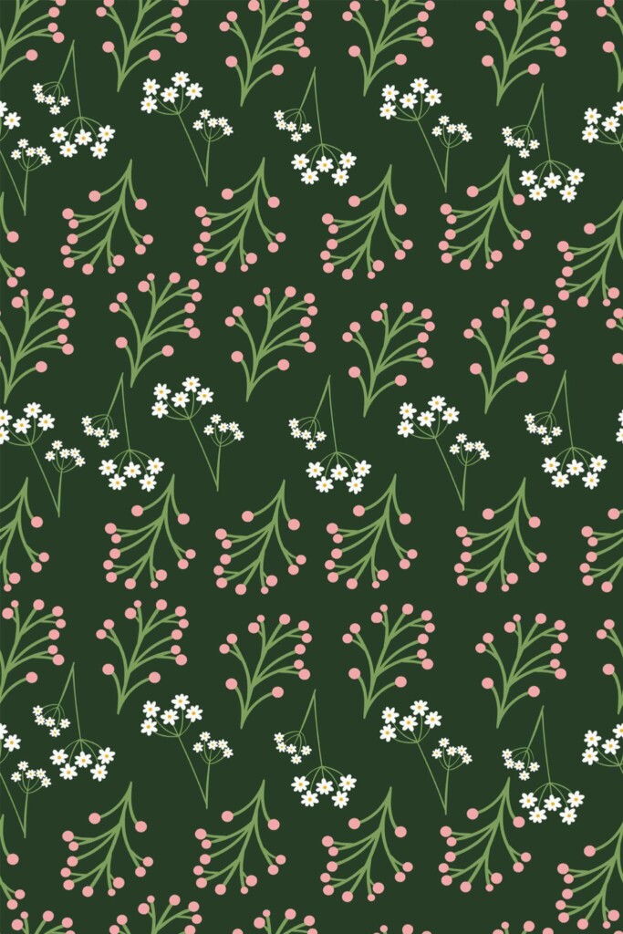 Pattern repeat of Green seamless floral removable wallpaper design