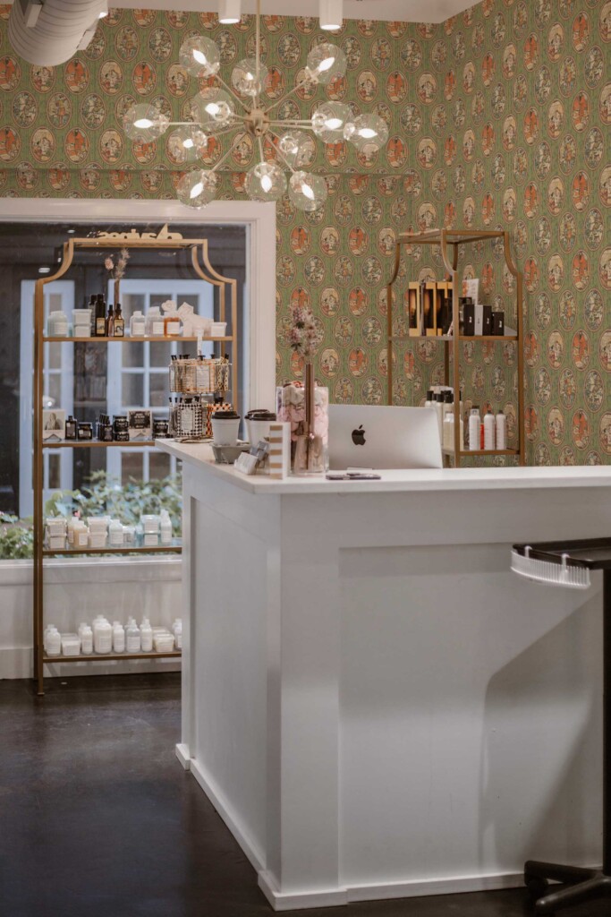 Removable wallpaper with green vintage beauty print by Fancy Walls